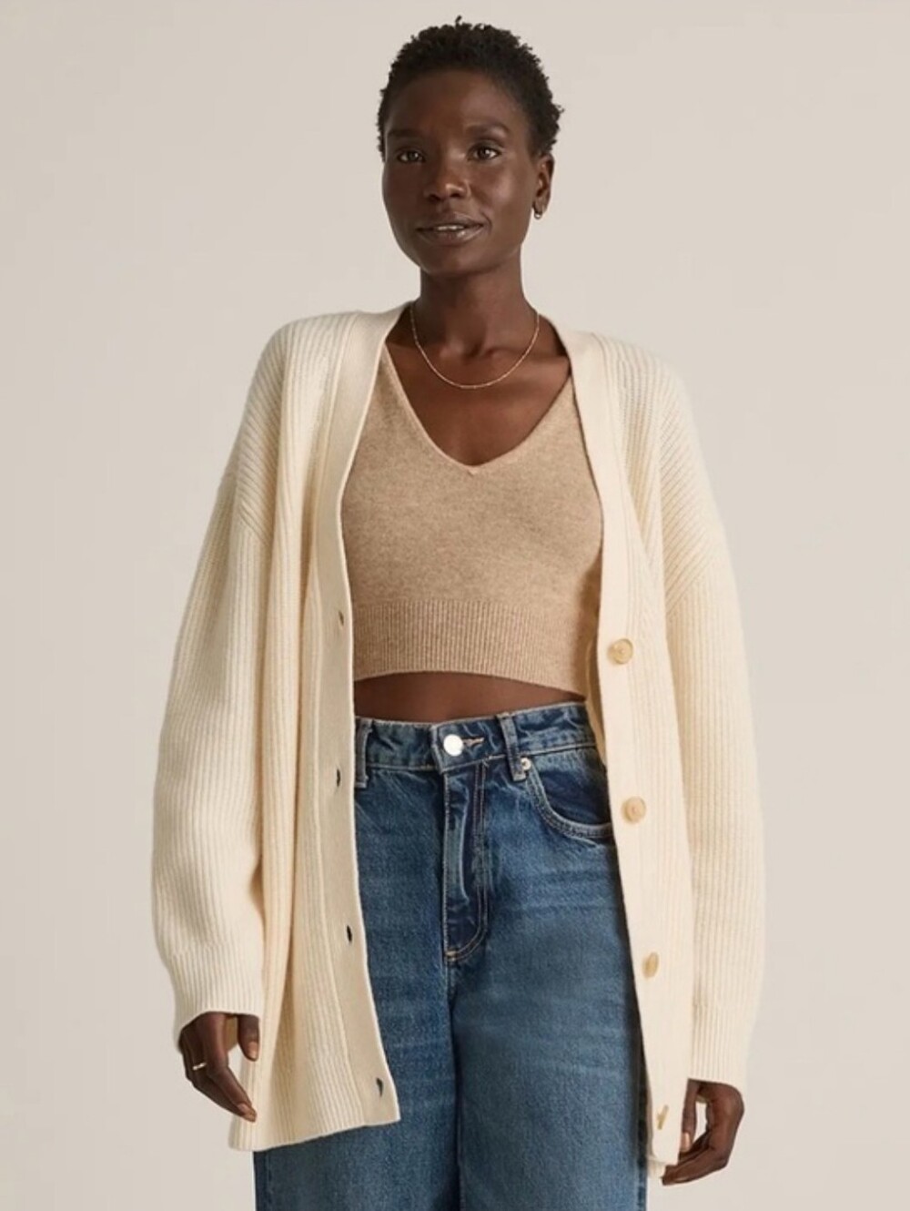 QUINCE CASHMERE OVERSIZED BOYFRIEND CARDIGAN IN IVORY